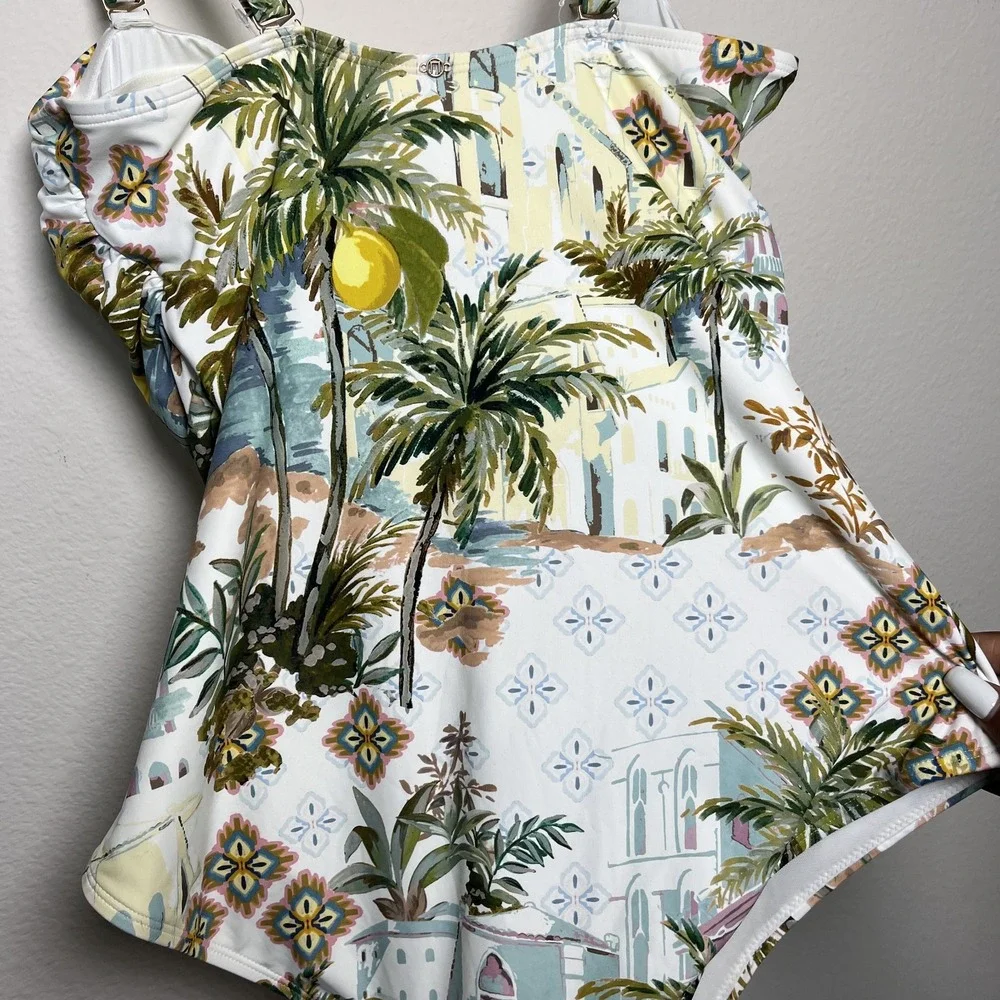 NEXT Women‎ One Piece Swim Bathing Suit 14 Multicolor Lemon Scenic Tummy Control